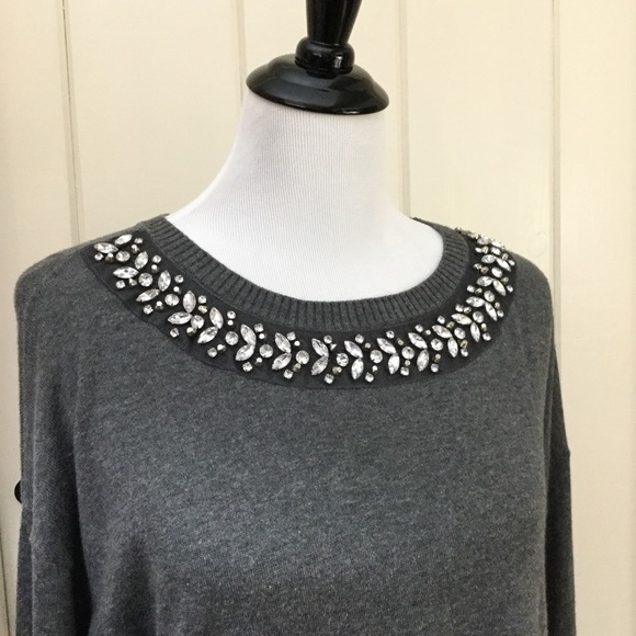♦️$10 SALE♦️CROWN & IVY Grey Jeweled Sweater - Picture 2 of 5